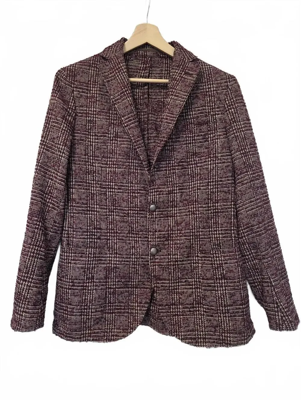 Eleventy Textured Plaid Blazer Prince of Wales Unlined size 50R Burgundy Maroon